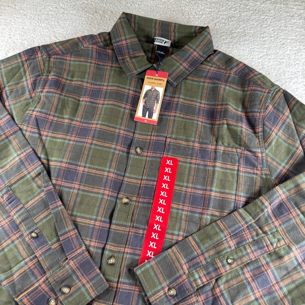 Eddie Bauer Flannel Shirt Mens XL Green NWT Plaid Long Sleeve Button Down
